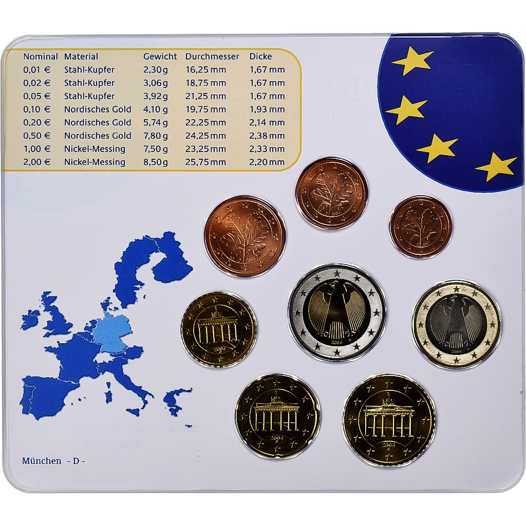 Niemcy, 1 Cent to 2 Euro, 2004, Munich, Set Euro, MS(65-70), ND