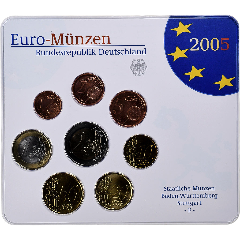 Deutschland, 1 Cent to 2 Euro, 2005, Stuttgart, Set Euro, STGL