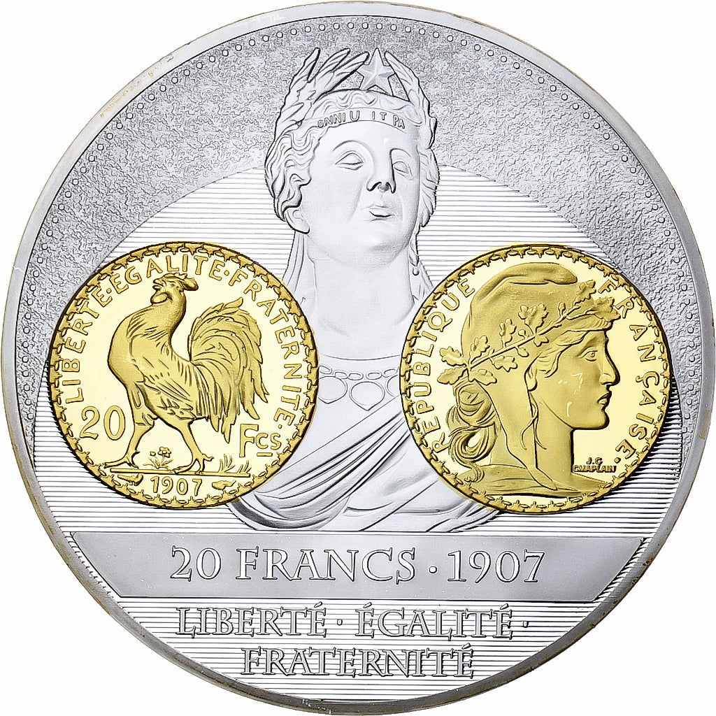 Francja, medal, Histoire de la monnaie Française, 20 Francs 1907, Miedź