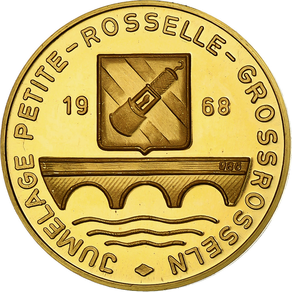 Francja, medal, Jumelage Petite-Rosselle - Grossrosseln, 1968, MS(63), Złoto