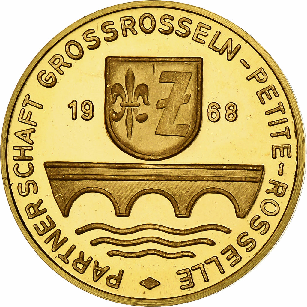 Francja, medal, Jumelage Petite-Rosselle - Grossrosseln, 1968, MS(63), Złoto