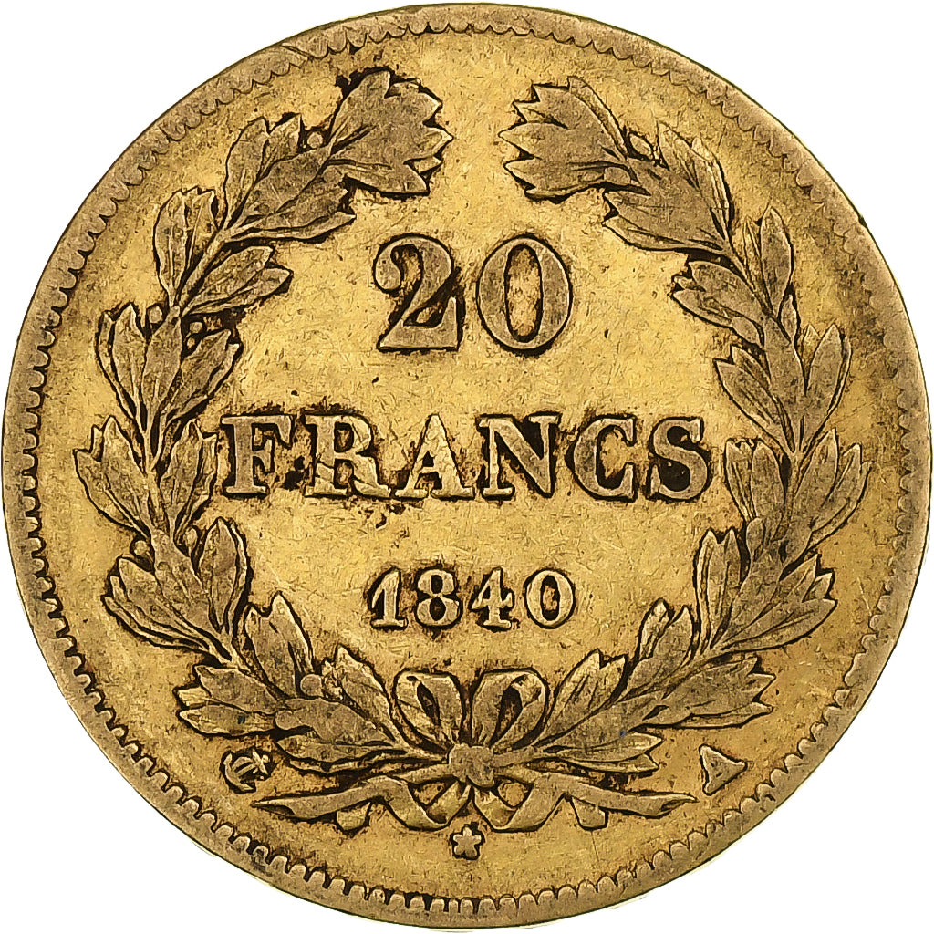 Moeda, França, Louis-Philippe, 20 Francs, 1840, Paris, VF(30-35), Dourado