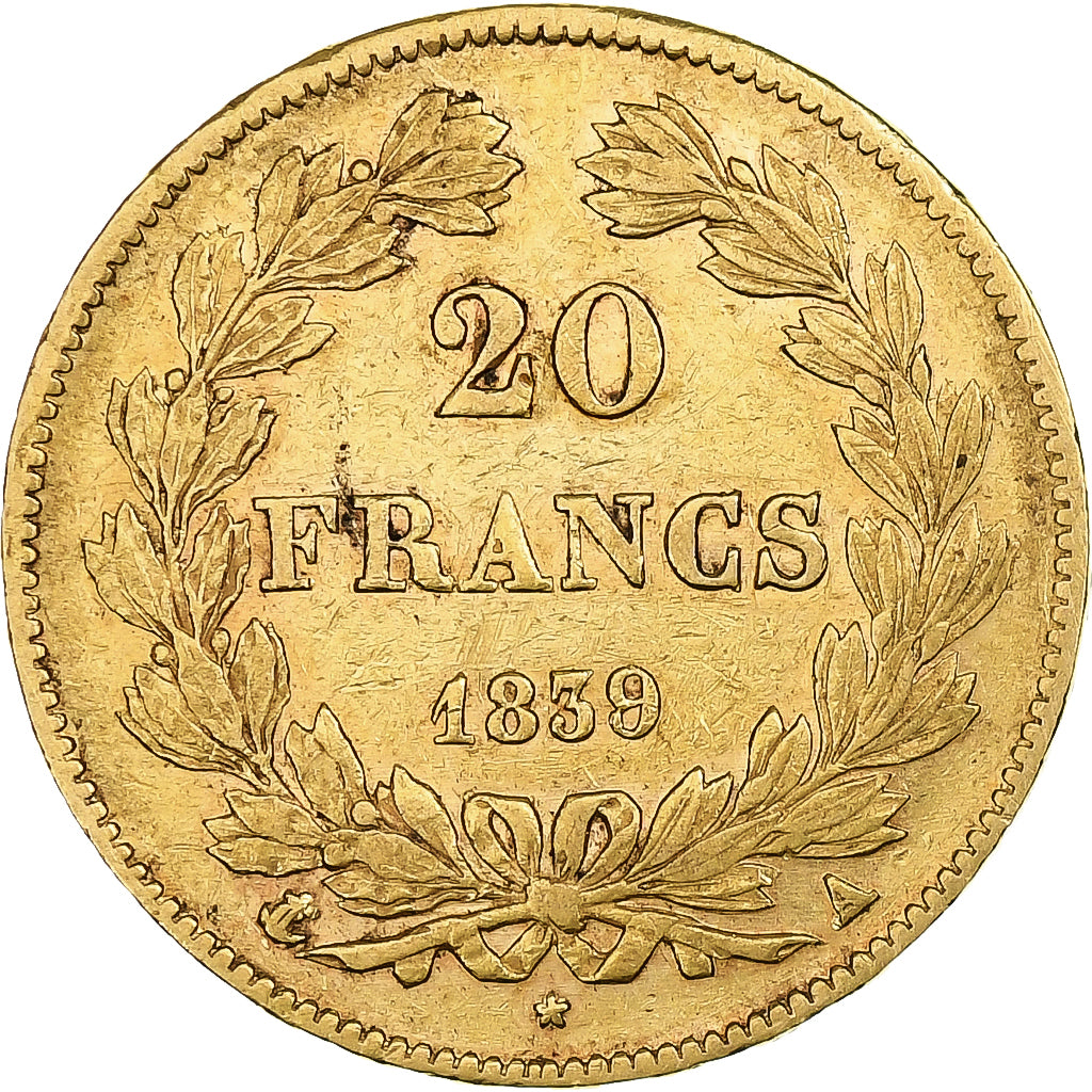 Francja, Louis-Philippe, 20 Francs, 1839, Paris, EF(40-45), Złoto, KM:750.1