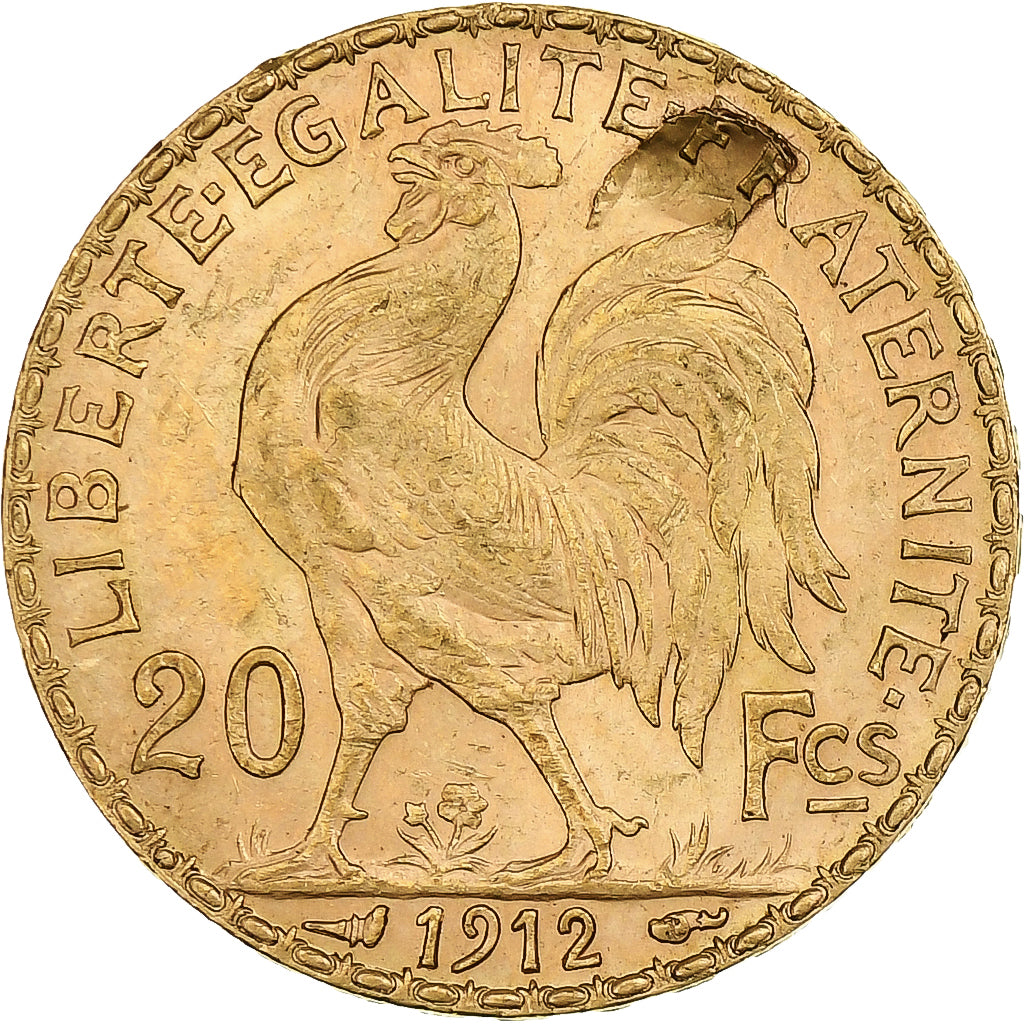 France, Marianne, 20 Francs, 1912, Paris, Flan pelé, AU(55-58), Gold, KM:857