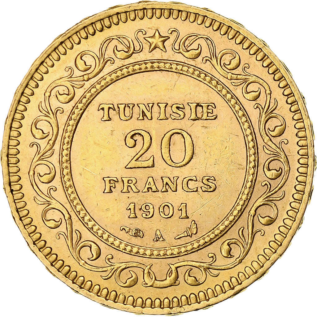 Tunisie, Ali Bey, 20 Francs, 1901, Paris, TTB+, Or, KM:227