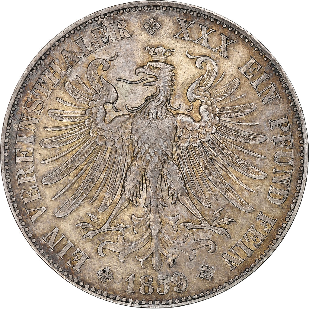 Etats allemands, FRANKFURT AM MAIN, Thaler, 1859, Frankfurt, TTB+, Argent