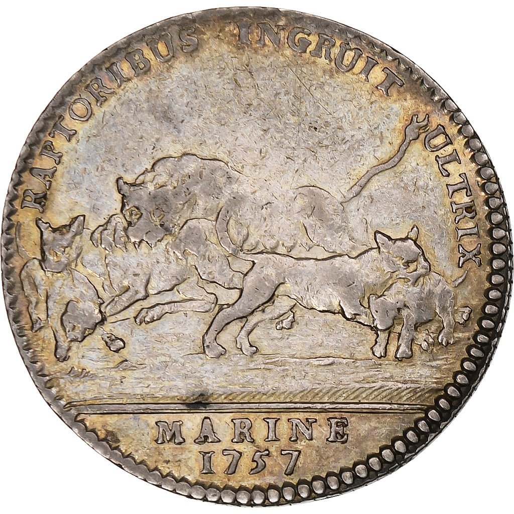 France, Jeton, Louis XV, Marine, Galères Royales, History, 1757, TB+, Argent