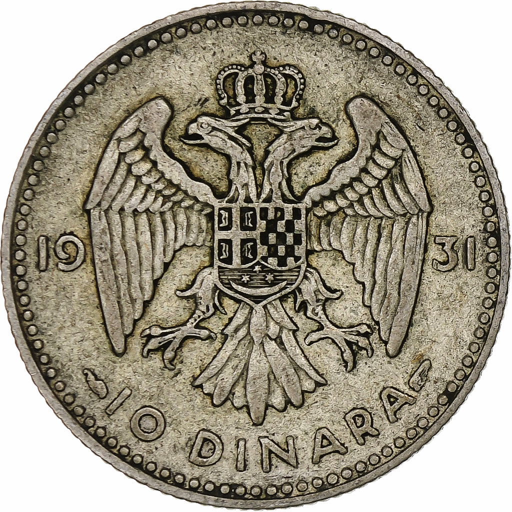 YUGOSLAVIA, 10 Dinara, 1931, London, KM #10, EF(40-45), Silver, 25, 7.00