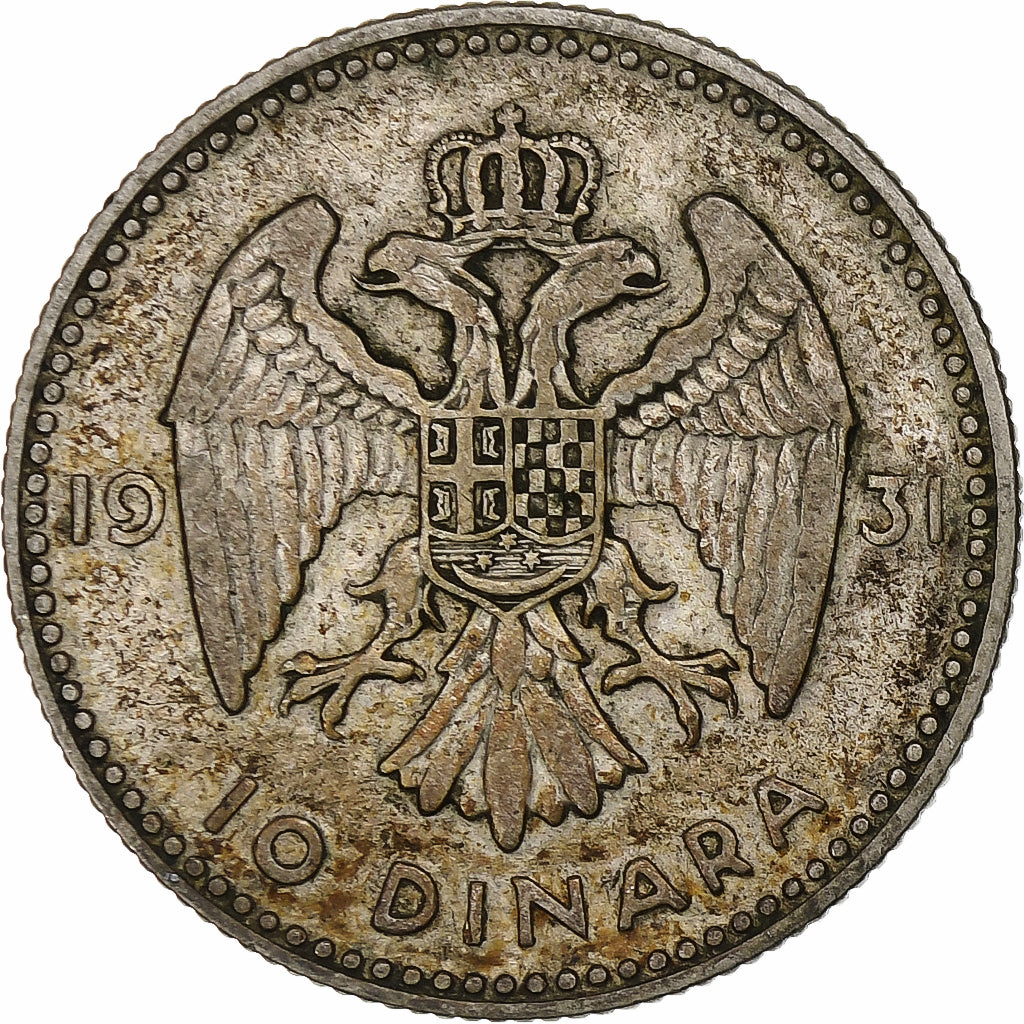 YUGOSLAVIA, 10 Dinara, 1931, London, KM #10, EF(40-45), Silver, 25, 7.00