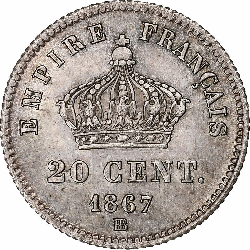 Francia, Napoleon III, Napoléon III, 20 Centimes, 1867, Strasbourg, SPL