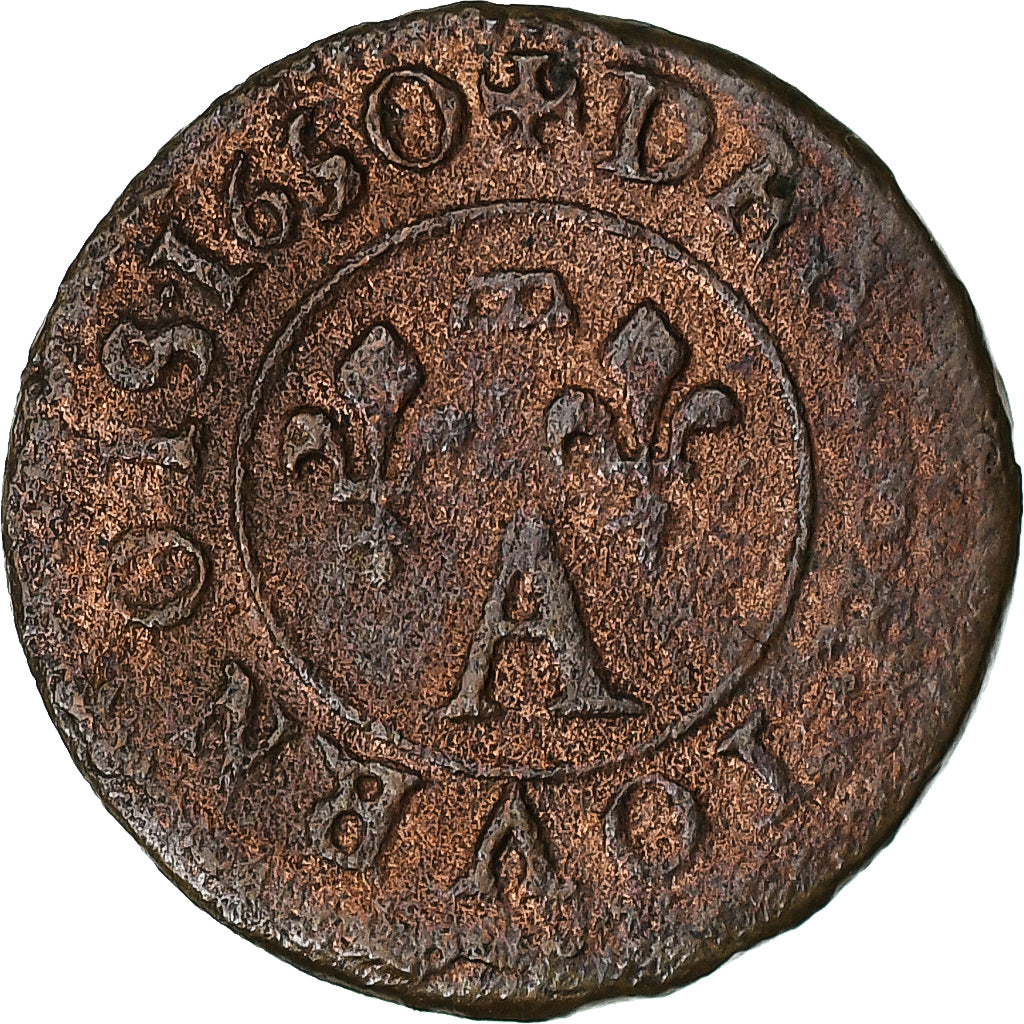 Francia, DOMBES, Gaston d'Orléans, Denier Tournois, 1650, Trévoux, MB+, Rame