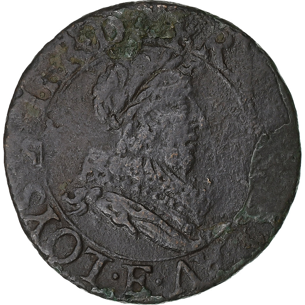 France, Louis XIII, Double Tournois, 1632, Tours, VF(20-25), Copper, CGKL:440