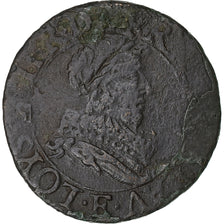 France, Louis XIII, Double Tournois, 1632, Tours, VF(20-25), Copper, CGKL:440
