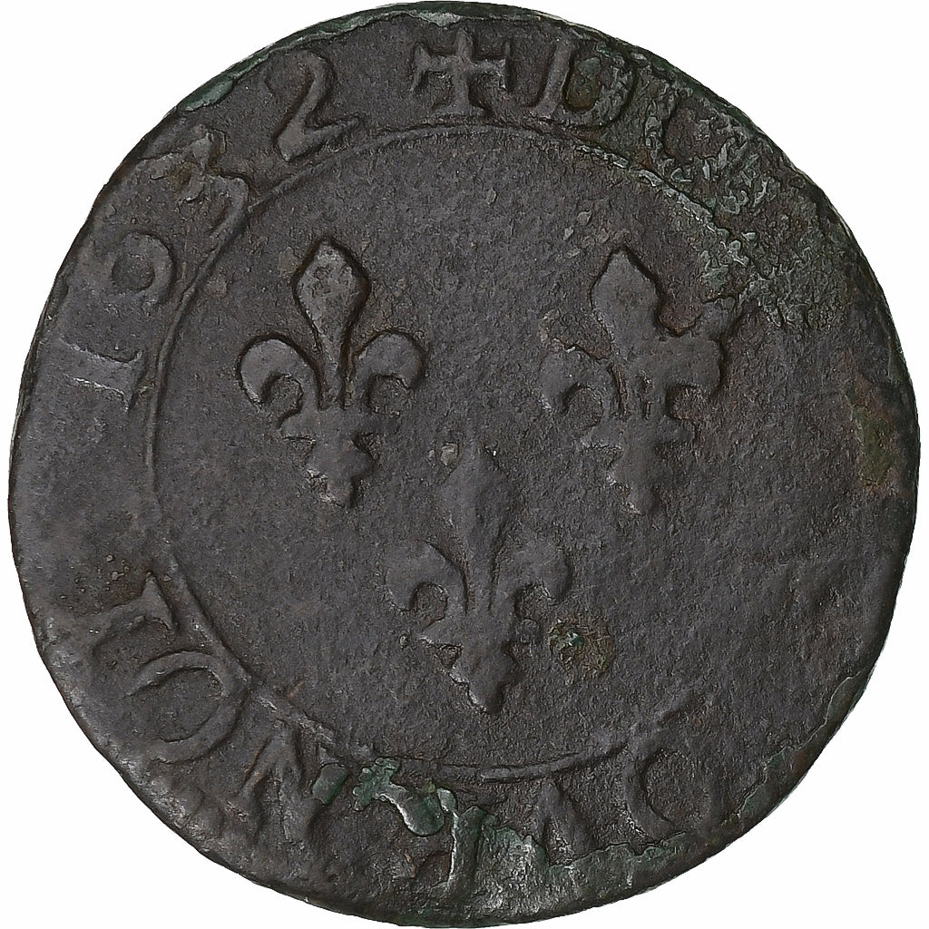 France, Louis XIII, Double Tournois, 1632, Tours, VF(20-25), Copper, CGKL:440