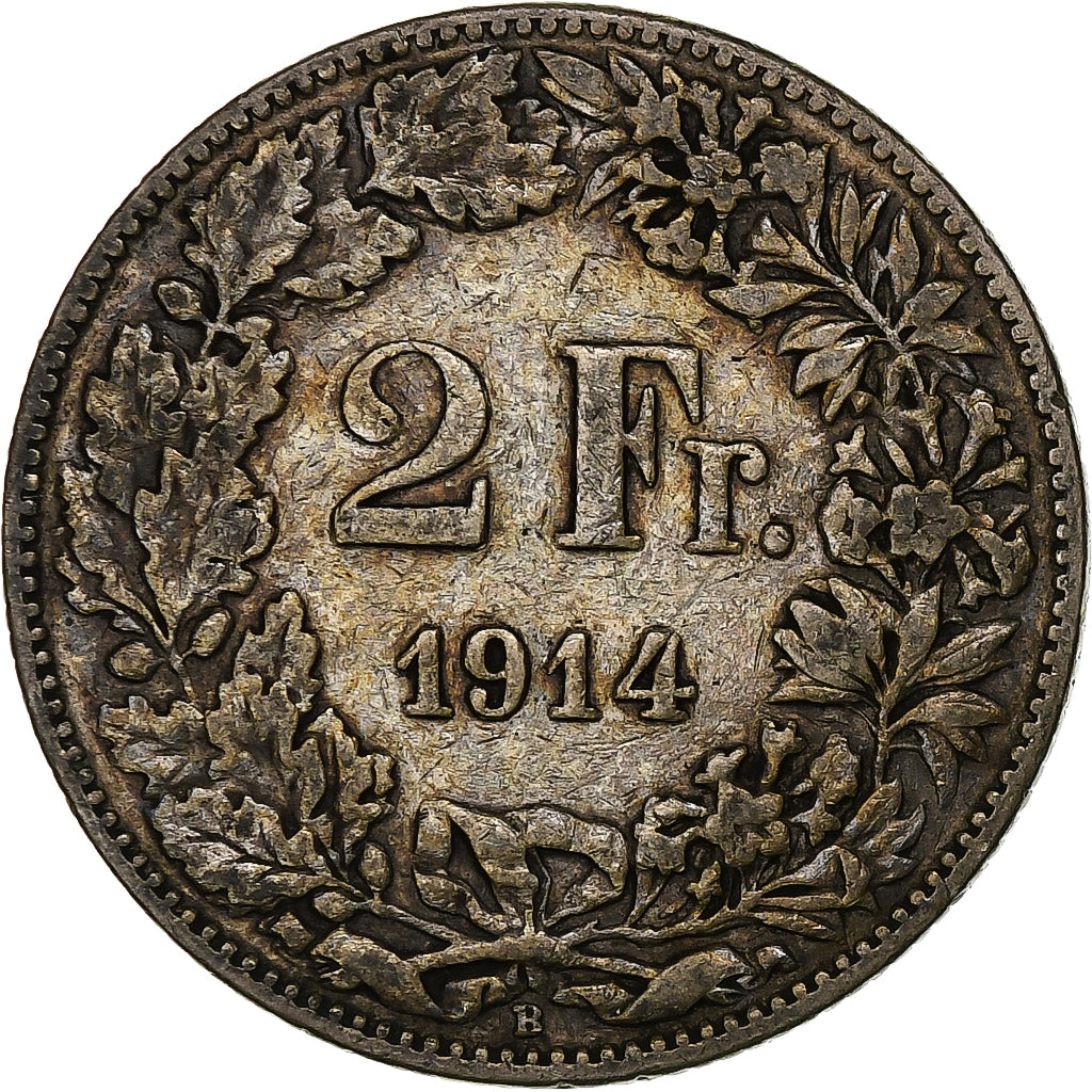 Switzerland, 2 Francs, 1914, Bern, Silver, VF(30-35), KM:21
