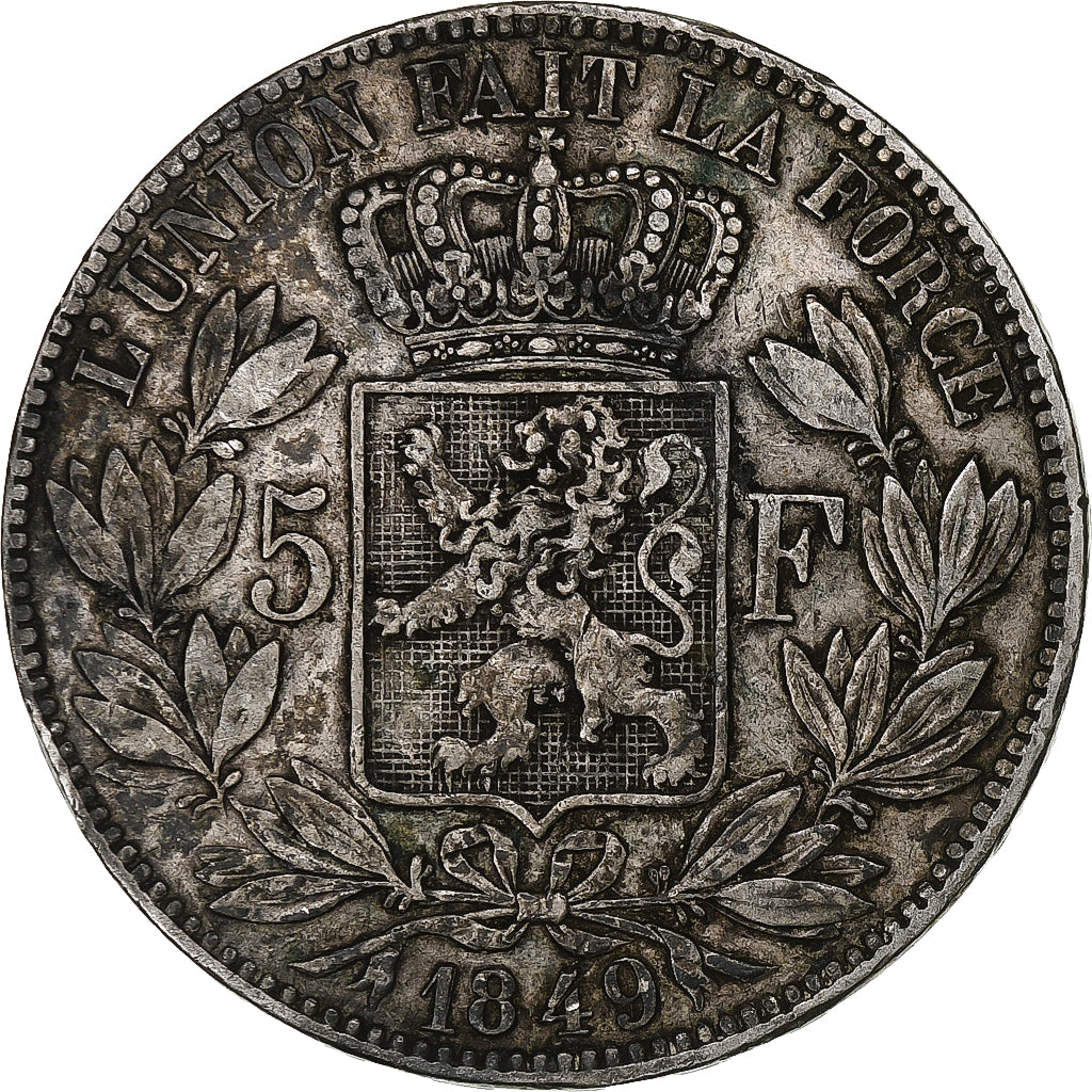 Belgia, Leopold I, 5 Francs, 5 Frank, 1849, Brussels, VF(30-35), Srebro, KM:17