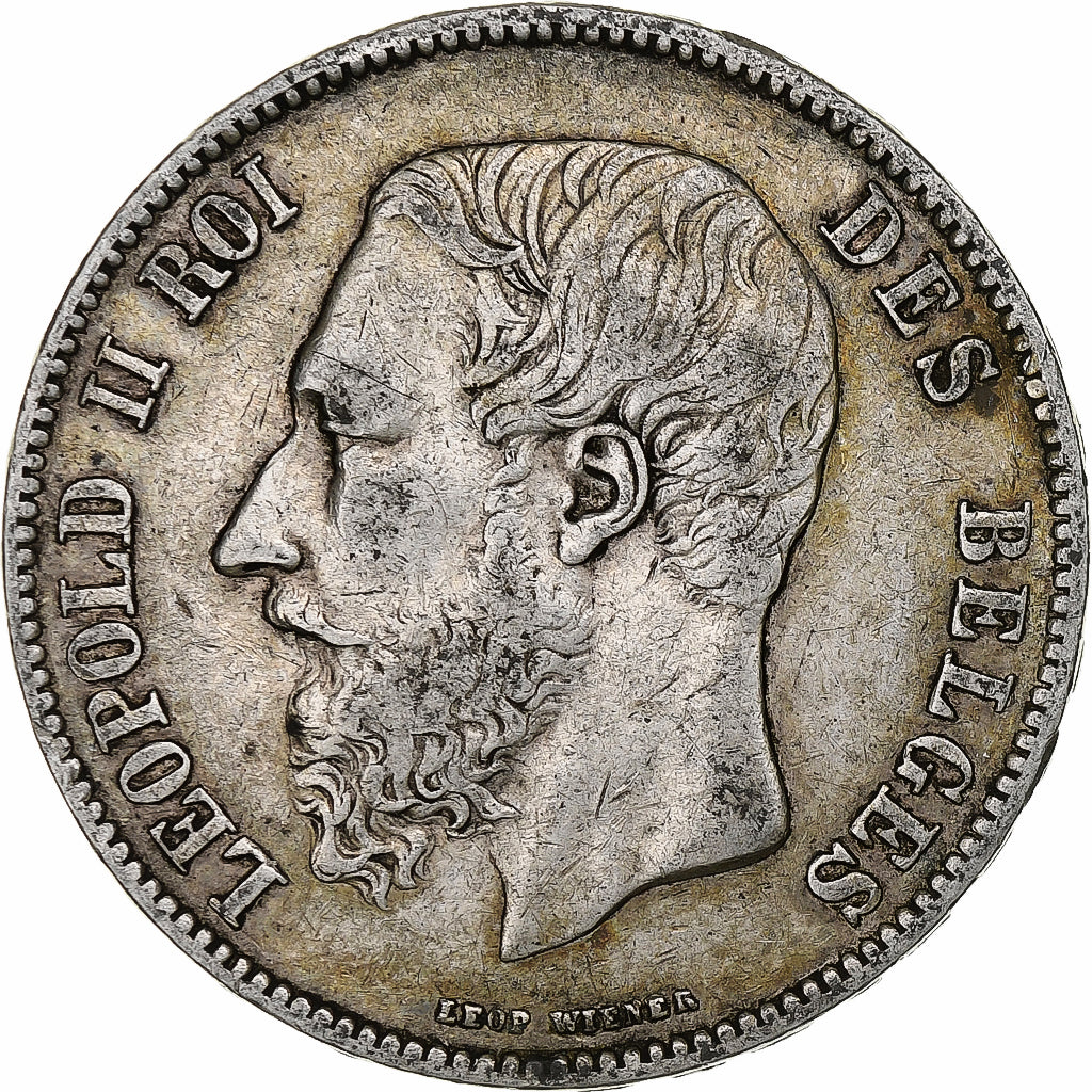 Coin, Belgium, Leopold II, 5 Francs, 5 Frank, 1867, Brussels, EF(40-45), Silver