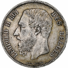 Coin, Belgium, Leopold II, 5 Francs, 5 Frank, 1867, Brussels, EF(40-45), Silver