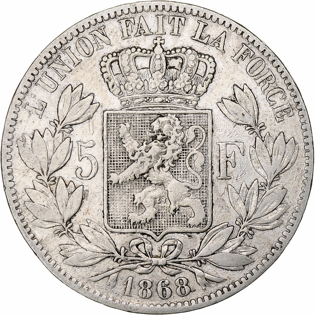 Coin, Belgium, Leopold II, 5 Francs, 5 Frank, 1868, Brussels, VF(30-35), Silver