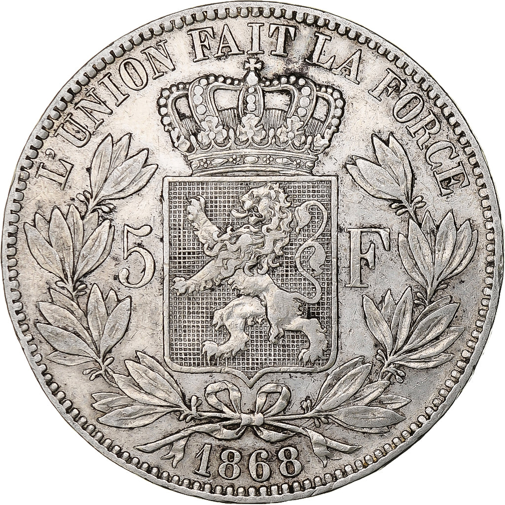 Belgium, Leopold II, 5 Francs, 5 Frank, 1868, Brussels, Silver, VF(30-35), KM:24