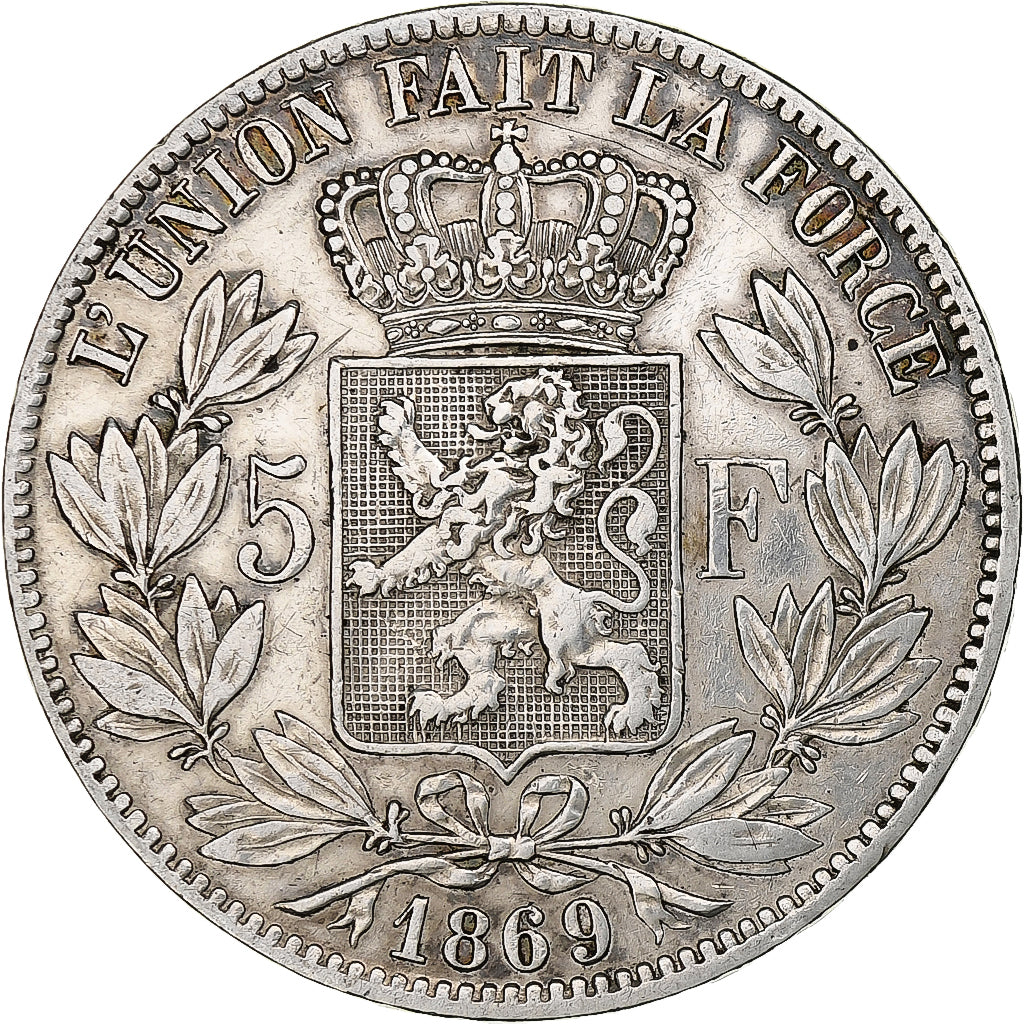 Belgium, Leopold II, 5 Francs, 5 Frank, 1869, Silver, VF(30-35), KM:24