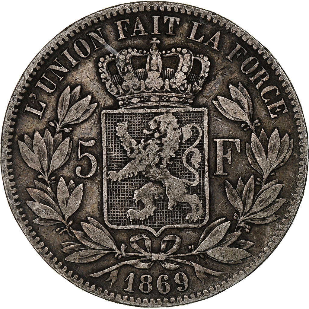Belgium, Leopold II, 5 Francs, 5 Frank, 1869, Silver, VF(30-35), KM:24