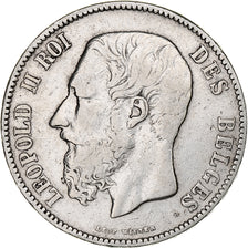 Bélgica, Leopold II, 5 Francs, 5 Frank, 1870, Brussels, VF(20-25), Prata, KM:24