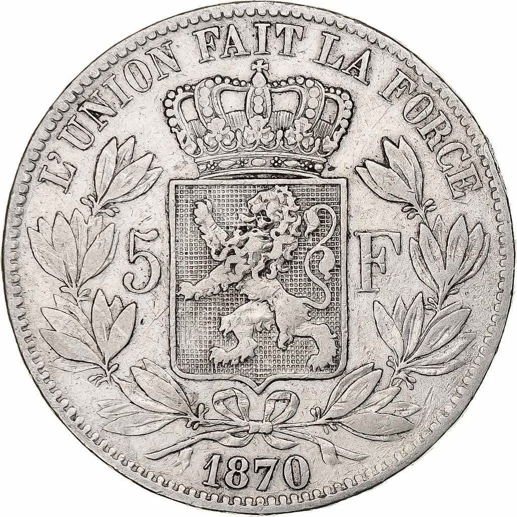 Belgium, Leopold II, 5 Francs, 5 Frank, 1870, Brussels, Silver, VF(20-25), KM:24