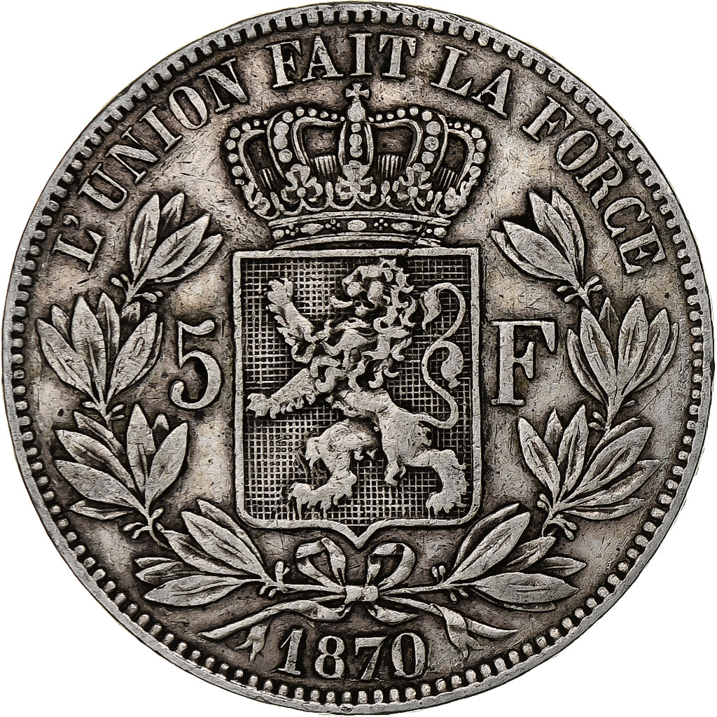 Belgium, Leopold II, 5 Francs, 5 Frank, 1870, Brussels, Silver, VF(30-35), KM:24
