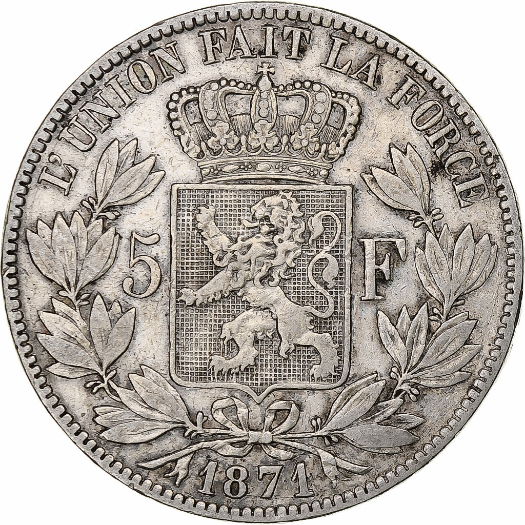 Belgium, Leopold II, 5 Francs, 5 Frank, 1871, Brussels, Silver, VF(20-25), KM:24