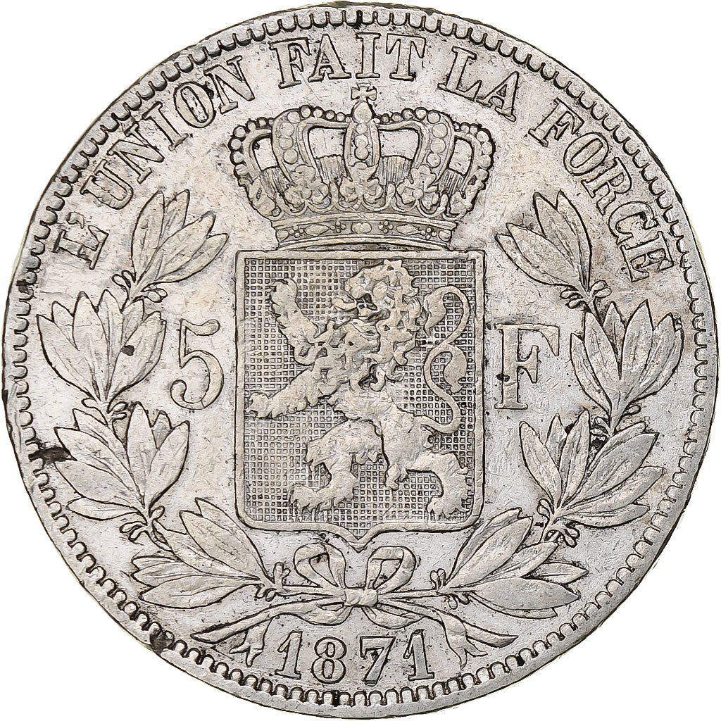 Belgium, Leopold II, 5 Francs, 5 Frank, 1871, Brussels, Silver, VF(20-25), KM:24