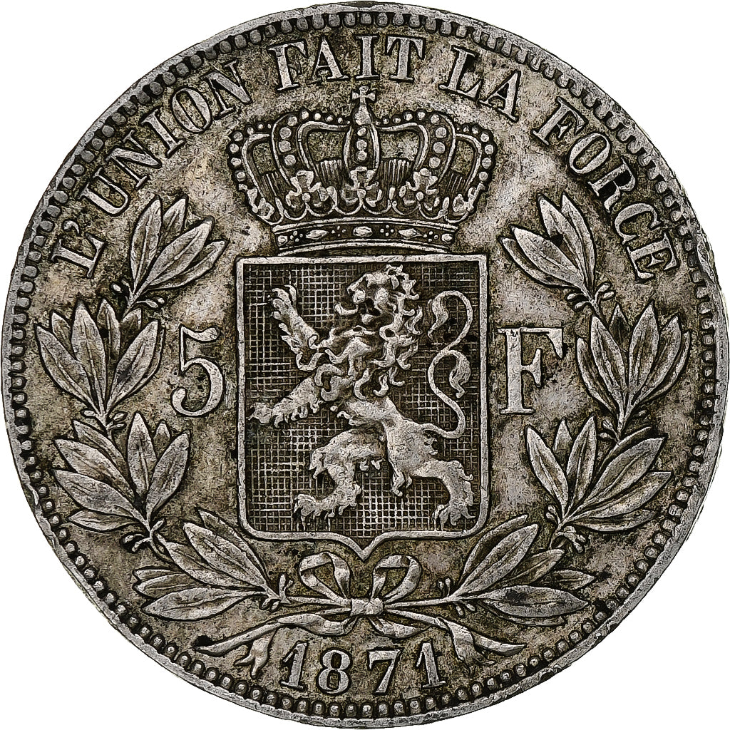 Belgium, Leopold II, 5 Francs, 5 Frank, 1871, Brussels, Silver, VF(30-35), KM:24