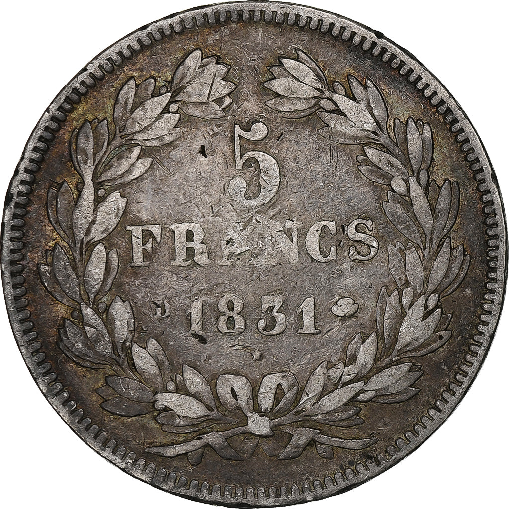 France, 5 Francs, Louis-Philippe, 1831, Lyon, Silver, VF(20-25), Gadoury:677