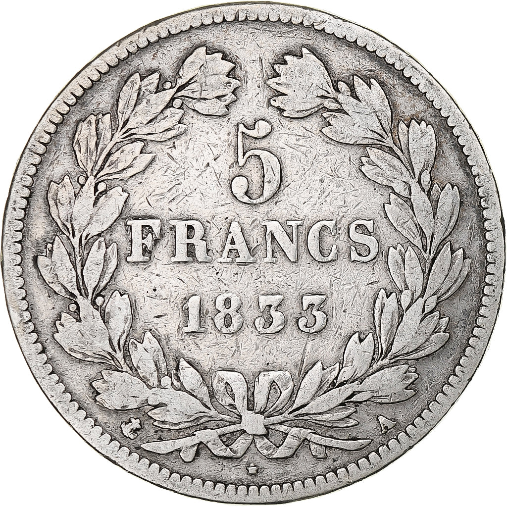 Monnaie, France, Louis-Philippe, 5 Francs, 1833, Paris, TB, Argent, Gadoury:678