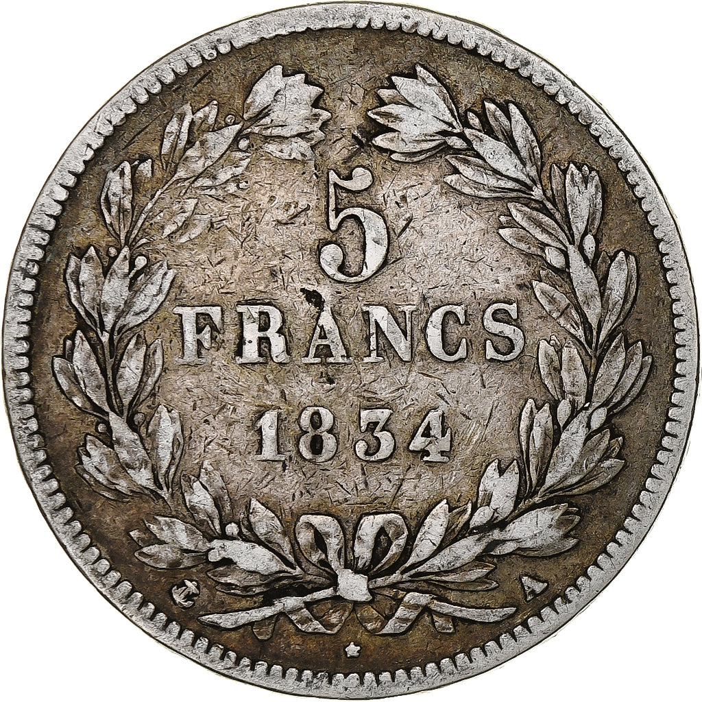 Coin, France, Louis-Philippe, 5 Francs, 1834, Paris, VF(20-25), Silver