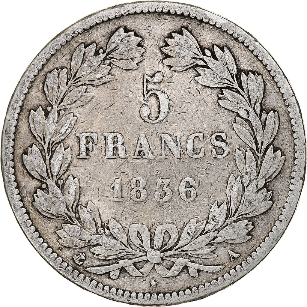Coin, France, Louis-Philippe, 5 Francs, 1836, Paris, VF(20-25), Silver