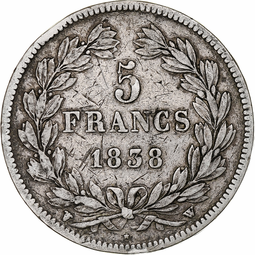 Coin, France, Louis-Philippe, 5 Francs, 1838, Lille, VF(30-35), Silver