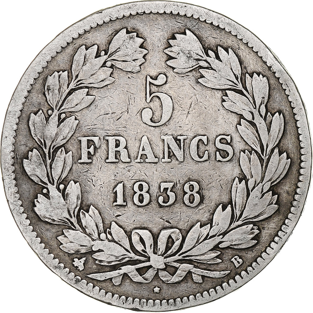 Coin, France, Louis-Philippe, 5 Francs, 1838, Rouen, VF(30-35), Silver