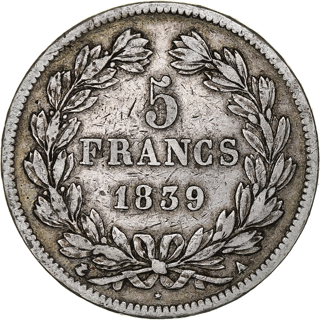 France, 5 Francs, Louis-Philippe, 1839, Paris, Silver, VF(30-35), Gadoury:678