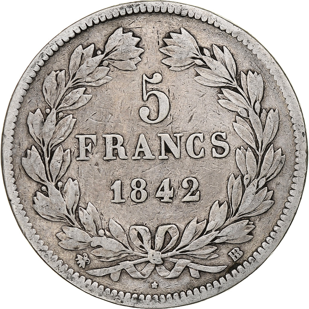 Coin, France, Louis-Philippe, 5 Francs, 1842, Strasbourg, VF(20-25), Silver