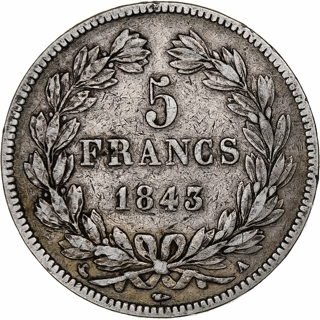 Coin, France, Louis-Philippe, 5 Francs, 1843, Paris, VF(30-35), Silver