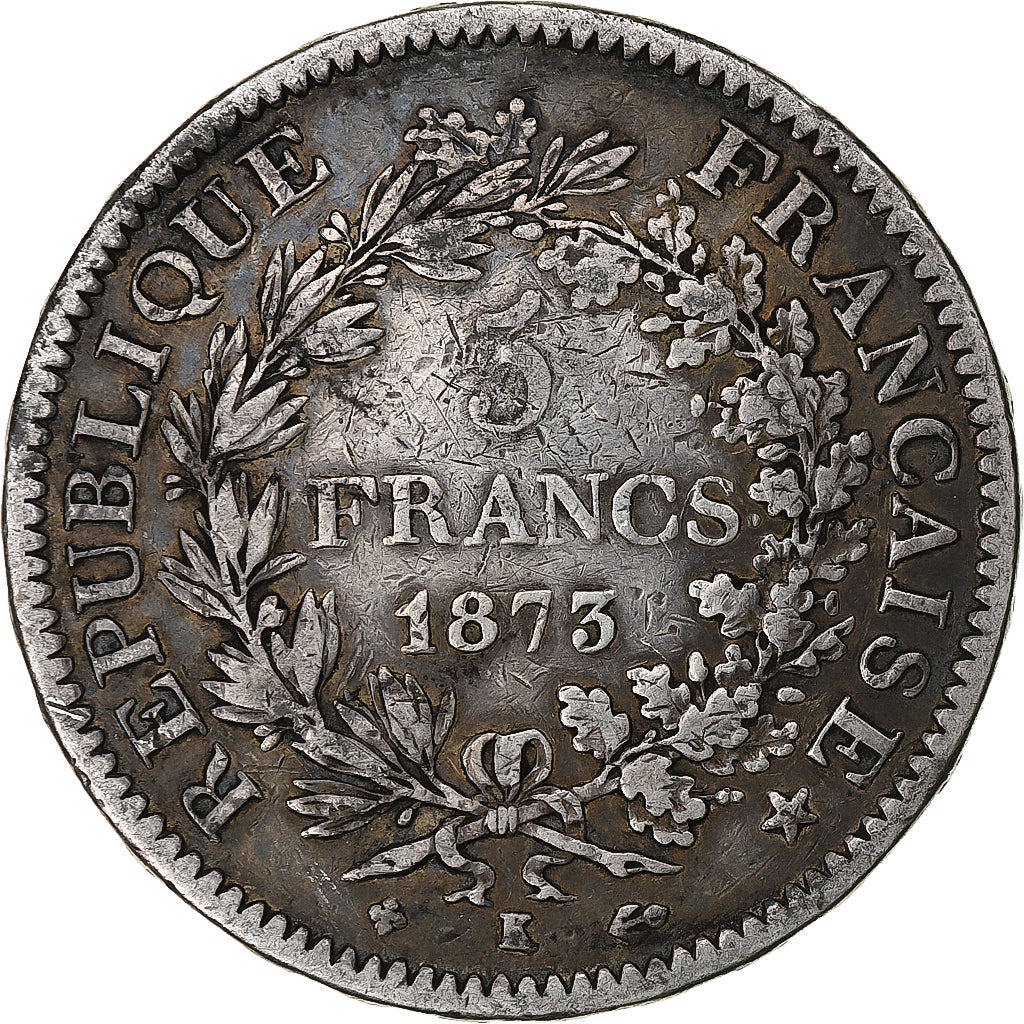 Coin, France, Hercule, 5 Francs, 1873, Bordeaux, VF(20-25), Silver, KM:820.2