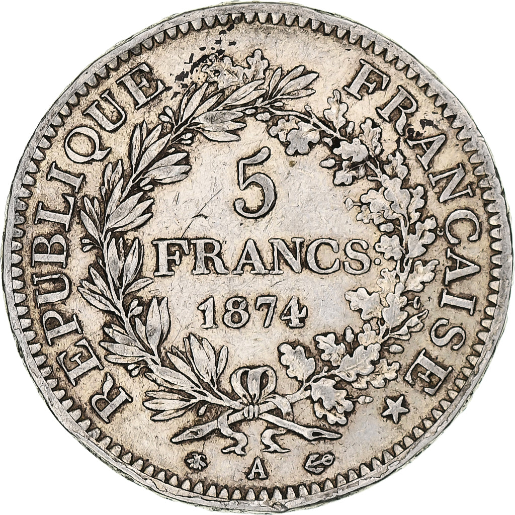 France, 5 Francs, Hercule, 1874, Paris, Argent, TB+, Gadoury:745a, Le