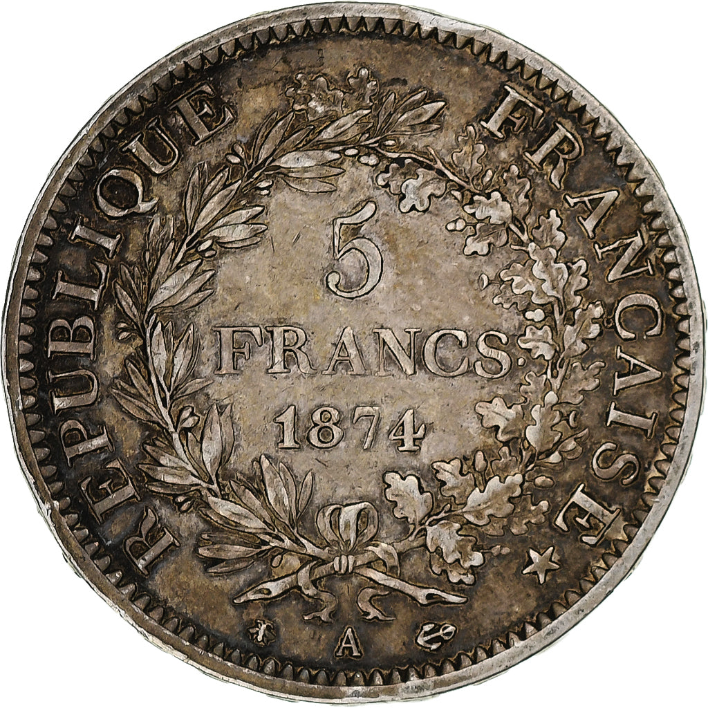 France, 5 Francs, Hercule, 1874, Paris, Silver, VF(30-35), Gadoury:745a, Le
