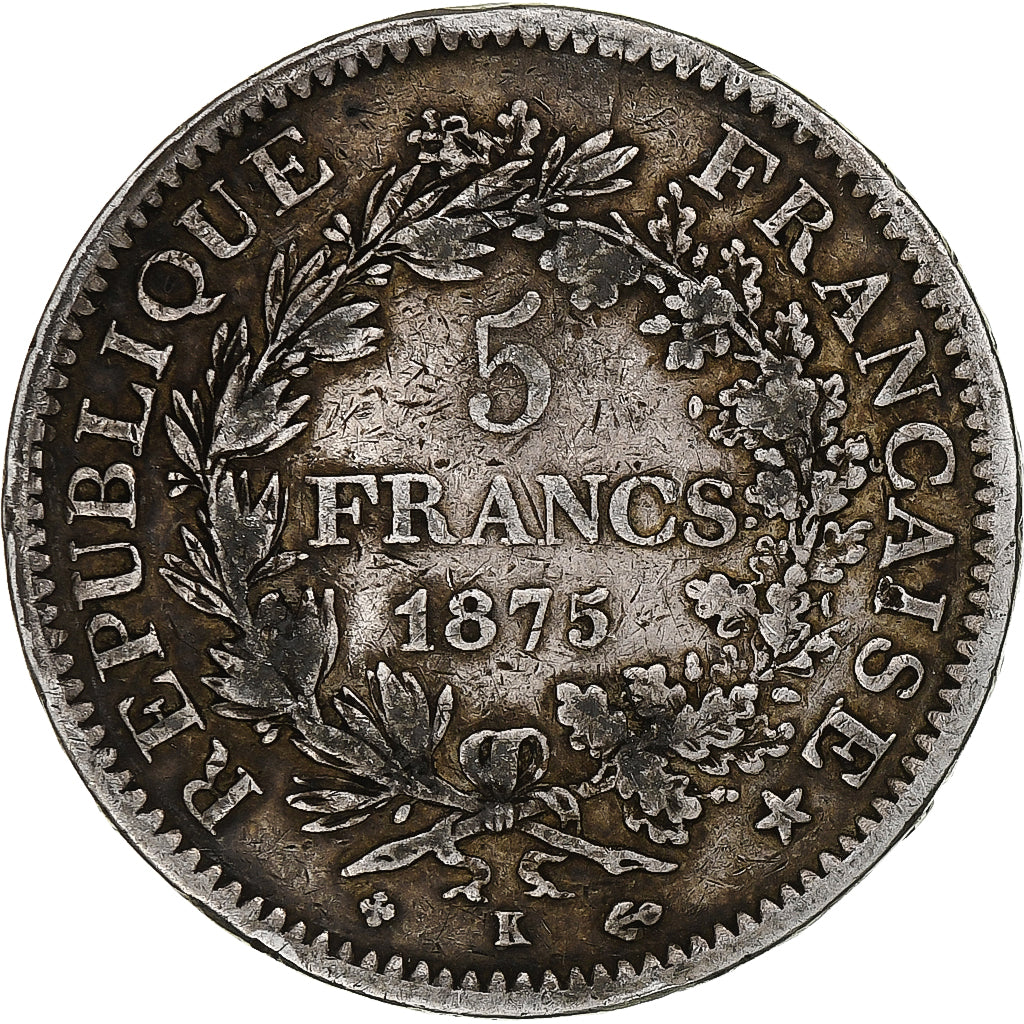 Frankreich, 5 Francs, Hercule, 1875, Bordeaux, Silber, S, Gadoury:745a, KM:820.2