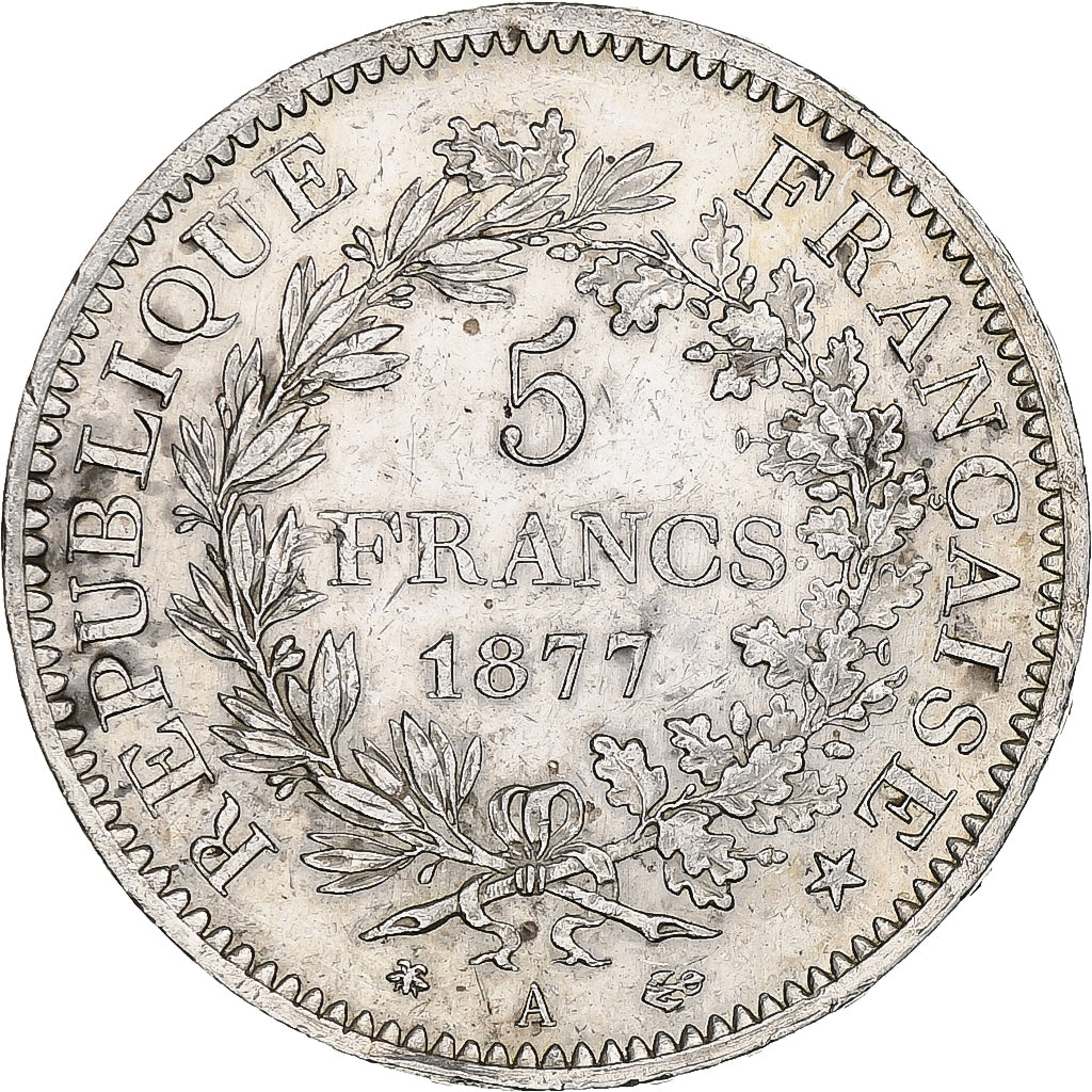 France, 5 Francs, Hercule, 1877, Paris, Argent, TTB+, Gadoury:745a, KM:820.1