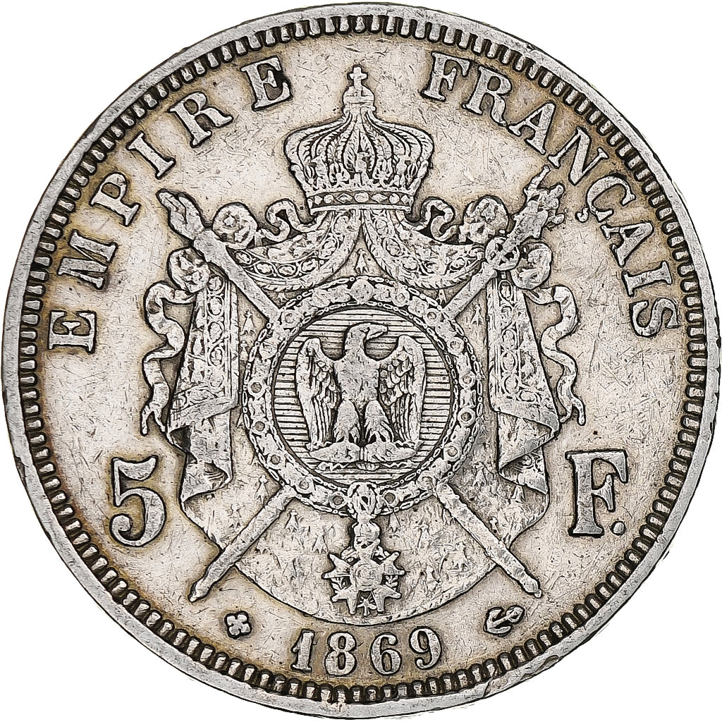 France, 5 Francs, Napoléon III, 1869, Strasbourg, Silver, VF(30-35)