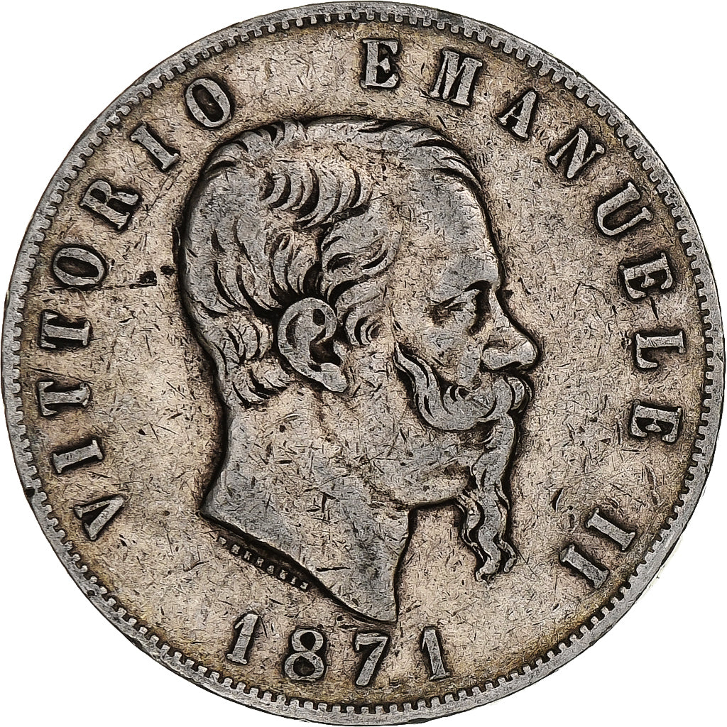 Monnaie, Italie, Vittorio Emanuele II, 5 Lire, 1871, Milan, TB, Argent, KM:8.3