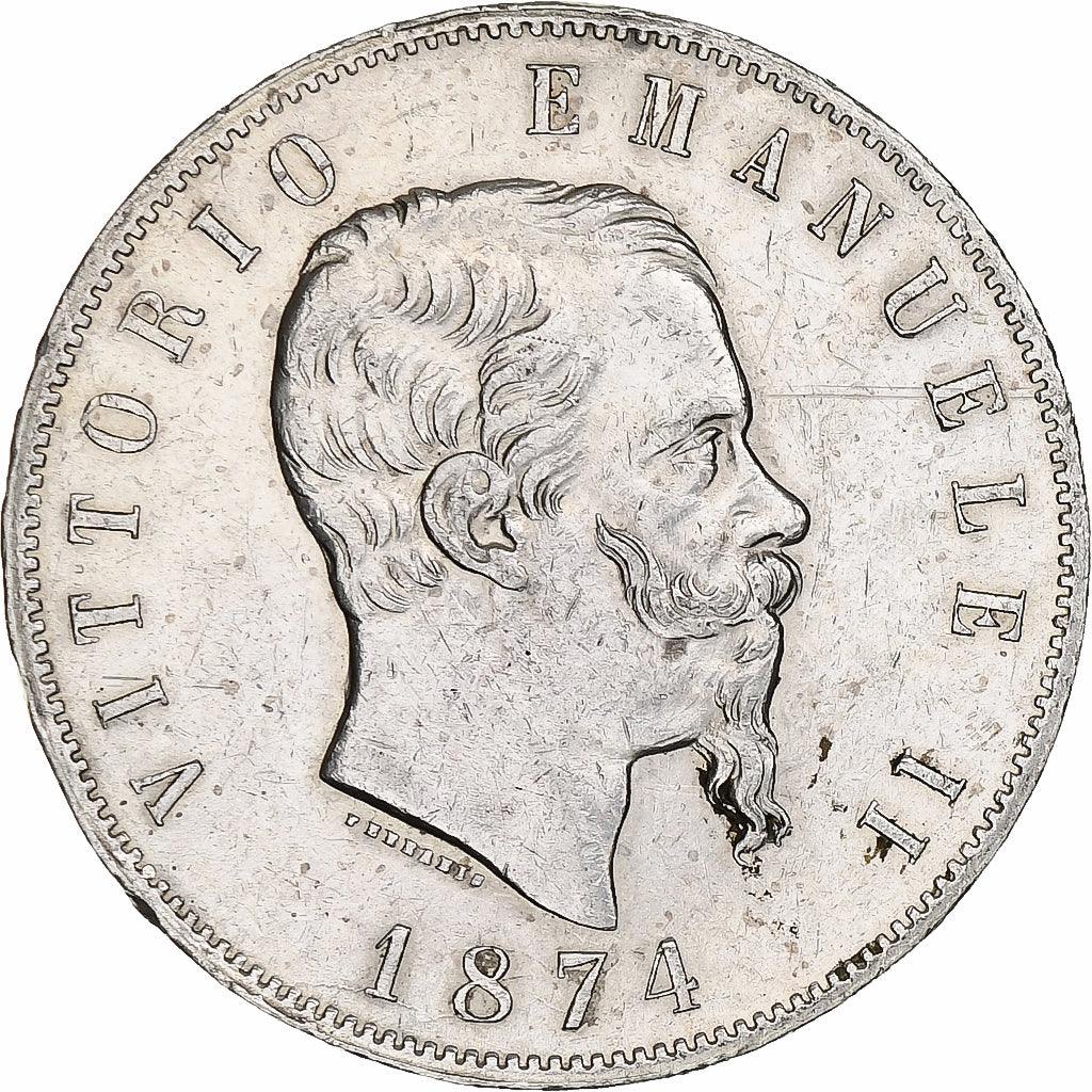 Italie, Vittorio Emanuele II, 5 Lire, 1874, Milan, Argent, TTB, KM:8.3