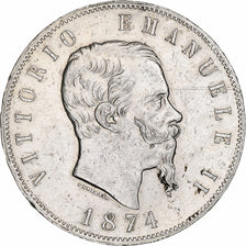 Italie, Vittorio Emanuele II, 5 Lire, 1874, Milan, Argent, TTB, KM:8.3